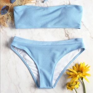 blue bandeau bikini